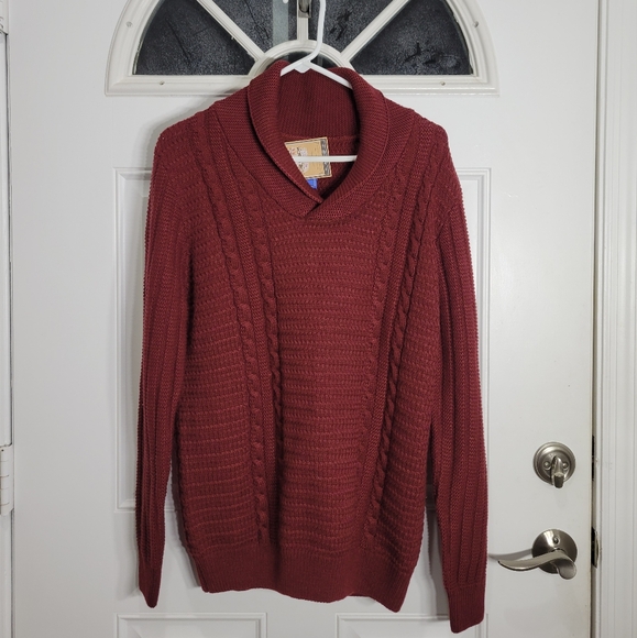 XIOS New York Mens Sweater XL Long Sleeve Shawl Collar PulloverRed Burgundy